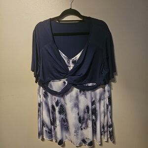 Navy and White Women's Top